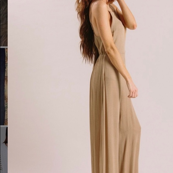 Army Green Polka Dot Jumpsuit with Bow - Picture 3 of 5